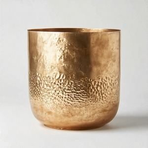 Luxe Golden <b>Bowl</b> <b>Planter</b> in Cast Metal Featuring Full-Body Hammer Impressions and Rounded Form Crafted for Elite Indoor Styling - Product Image 3