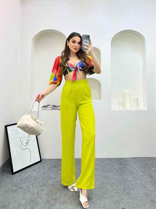 Custom Wide Leg Women's Pants Trousers Loose Style Pants High Waist Fashion Casual Wide Leg Palazzo Pants Lime Spring and Summer