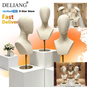 DELIANG <span class=keywords><strong>Mannequin</strong></span> Tête Affichage Robe Forme <span class=keywords><strong>Mannequin</strong></span> <span class=keywords><strong>Buste</strong></span> Pin Insert Mousse Recouvert Bambou Lin Tissu pour Perruques Boucles D'oreilles Chapeaux - Product Image 1