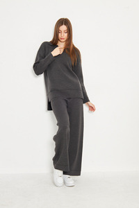 Suéter con cuello en V para mujer, conjunto de prendas de punto para pantalones, tejido de alta calidad, elegante y cómodo, adecuado para oficina, uso diario y yoga - Product Image 5