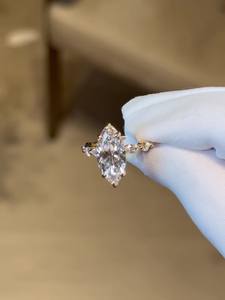 Bague de fiançailles en or rose plaqué avec pierre de zircone cubique taille marquise 14x7mm, solitaire, bijoux fins en gros - Product Image 5