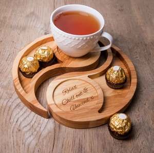 Bandeja DE SERVICIO DE MADERA producto caliente nueva llegada plato de servicio redondo junto único hecho a mano de La India - Product Image 4