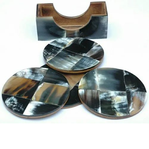 Buffalo Horn Classic Round <b>Coasters</b> 4-Piece <b>Set</b> <b>with</b> <b>Holder</b> Custom Diameter Non-Toxic Eco-Friendly Easy to Use Saniya Handicraft - Product Image 3