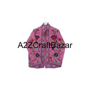 Blouson Bomber Floral en Velours Brodé à la Main pour Femme, Réversible, Écologique, Respirant, Extérieur en Coton Tricoté, Doublure en Coton - Product Image 1