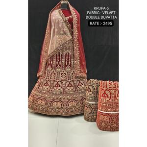 Lehenga Choli Ligero de Terciopelo con Mangas Cortas para Adultos, Bordado de Primera Calidad, Formal, Festivo, Estilo Indio-Pakistaní - Product Image 2