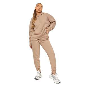 Conjunto de chándal de algodón personalizado para mujer Sudadera con capucha de manga larga y pantalones para correr Ropa de descanso informal Ropa de gimnasio Proveedor de ropa deportiva OEM - Product Image 1