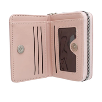 Dompet AKA Pink & Green dengan Gantungan Kunci Rumbai dan Liontin Daun Ivy, Dompet Resleting Kulit Imitasi, Tempat Kartu, Dompet Koin