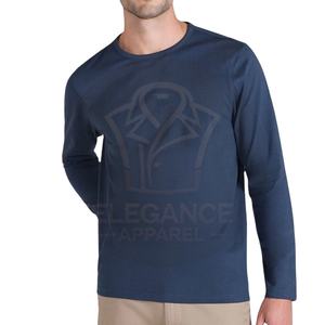 Solid Blue Color Customized Made Outer Wear Unique Design <b>Top</b> Round Neck Premium Quality Fabric Casual <b>Long</b> <b>Sleeve</b> T-Shirt - Product Image 1