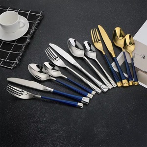 Ensemble de couverts élégant avec manche bleu et tête dorée pour la restauration, l'hôtellerie, le service de restauration et les cadeaux, vaisselle - Product Image 6