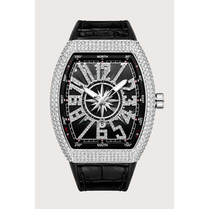 Reloj de Lujo para Hombre con Correa de Goma Negra, Cristal con Diamantes, Movimiento de Cuarzo, Pantalla Analógica, Caja de Acero Inoxidable, Resistente al Agua 10M - Product Image 1