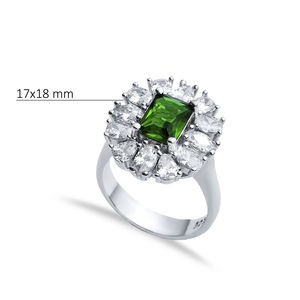 Rectangle <b>Emerald</b> CZ Stone Cluster <b>Ring</b> Turkish Handmade Wholesale 925 Sterling <b>Silver</b> Jewelry - Product Image 2