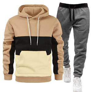 2024 hommes de haute qualité sweat à capuche et pantalon Patchwork ensemble automne hiver sport costume grande taille motif solide - Product Image 4