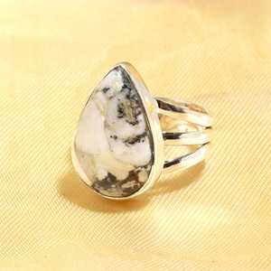 Buffalo Turquoise <b>Ring</b> in 925 Sterling <b>Silver</b> | Handmade Natural White Turquoise <b>Statement</b> <b>Ring</b> | Gemstone Jewelry for Women - Product Image 1