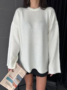 Suéter de mujer de manga larga de gran tamaño, jersey con cuello redondo, Túnica con hombros caídos, ropa de mujer, invierno-otoño azul claro - Product Image 6