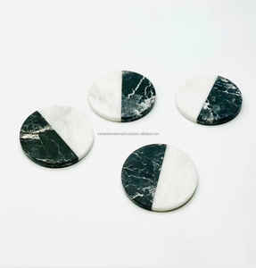 Dessous de verre ronds faits à la main en marbre vert et blanc Tapis et tampons uniques - Product Image 6