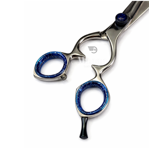 Ciseaux de coiffure professionnels en acier inoxydable, ciseaux de barbier, outil de coiffure de salon avec étui en cuir, manche bleu, qualité supérieure - Product Image 4