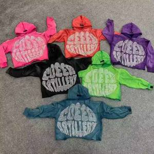 "Sweats à capuche personnalisés en polaire avec strass pour hommes-Fermeture à glissière complète, logo personnalisé, poids lourd, 100% coton, vente en gros - Product Image 3