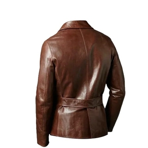Veste de moto longue en cuir de haute qualité pour hommes pour la saison hivernale, avec logo et fermeture éclair. - Product Image 6