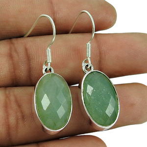 Pendientes colgantes con forma de piedra ovalada de piedras preciosas de Aventurina verde Natural de Plata de Ley 925 de nuevo diseño más vendido para mujeres y niñas - Product Image 1