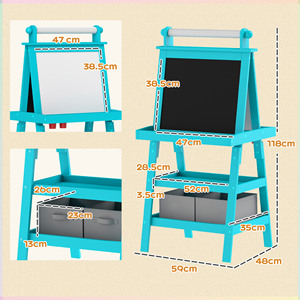 AIYAPLAY Tableau noir de chevalet pour enfants 3-en-1, rouleau de papier et 2 conteneurs, en bois, 59x48x118 cm, bleu - Product Image 3