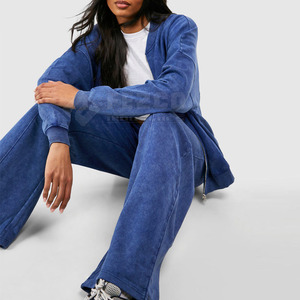 Wholesale New Design Acid Wash Cotton <b>Tracksuit</b> for Women Hooded with Solid Pattern for Outdoor Winter Use - Product Image 3
