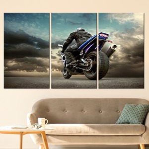 Elegante impresión en lienzo de motocicleta: diseño gráfico con diseño de clima nublado, JUEGO DE 3 LIEÑOS - Product Image 1