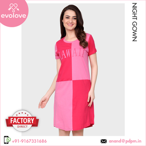 ชุดนอนยาวถึงเข่าสำหรับผู้หญิงชุดนอนผ้าฝ้ายถักแบบสั้นสำหรับผู้หญิง100% - Product Image 3