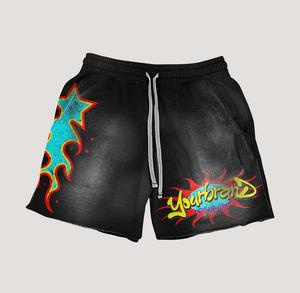 Vintage lavé à l'acide deux pièces ensemble hommes Streetwear sérigraphié Shorts t-shirts Patch surdimensionné T-Shirt bord brut Shorts grande taille - Product Image 3