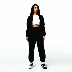 Relaxed Fit 85% Polyamide 15% Elastane Black Utility Woven Cargo Top & Pant Women Tracksuit