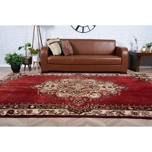 Vintage Turkish Rug, 6.7x10.2 ft Rug, <b>Red</b> Patchwork <b>Wool</b> Rug - Product Image 4