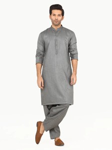 Respirant musulman hommes été 100% coton Shalwar Kameez nouvelle mode à manches longues conception simple - Product Image 2