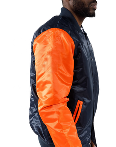 Veste d'hiver chauffante coupe-vent de baseball en satin avec logo personnalisé pour hommes, fermeture à glissière et décoration de poches - Product Image 3