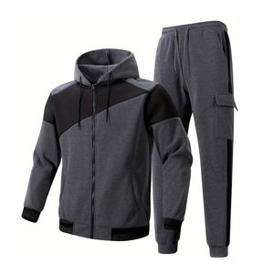 Ensembles de survêtements cargo pour hommes pantalon de jogging à fermeture éclair 2 pièces vêtements de sport de fitness et de course vêtements décontractés survêtement cargo - Product Image 1