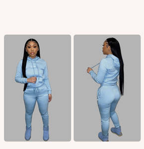 Conjunto Deportivo de Invierno para Mujer, Talla Grande, Color Sólido, 100% Algodón, Sudadera con Capucha y Pantalones Jogger de Dos Piezas - Product Image 2