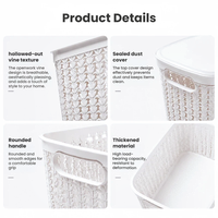 Panier de rangement en plastique PP à motif rotin, ventilé, rectangulaire, bac de rangement multi-tailles, panier de rangement pour la maison