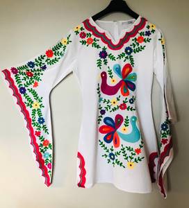 Nuevo Vestido Bohemio con Cuello en V, Lavable y Ecológico para Mujer, Cintura Natural, Bordado, Estilo Mexicano, Túnica Étnica con Diseño Floral y de Aves - Product Image 2