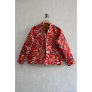 Handmade Reversible <b>Quilted</b> Cotton Jacket Floral Block Print Long Sleeve Women's Winter Jacket Button Closure Soft Padded Cotton - Product Image 1