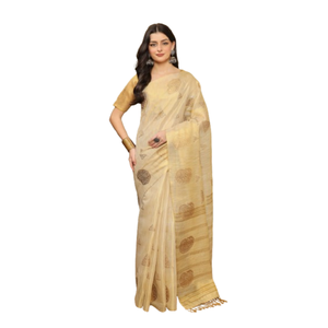 Elegante Sari de seda viscosa de albaricoque Dola con tejido de Zari dorado y Pallu de contraste perfecto para bodas y uso festivo - Product Image 5