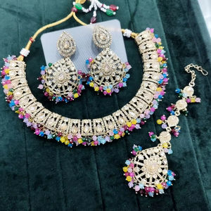 Conjunto de collar Vintage Kundan, joyería india, conjunto de boda con cuentas nupciales a la moda con pendientes de patrón de campana de perlas, moda al por mayor - Product Image 2