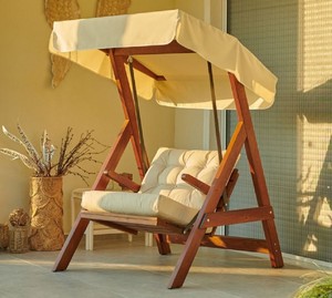 Luxury Solid Teak <b>Wood</b> Outdoor <b>Garden</b> Patio Balcony <b>Swing</b> Chair with Canopy Cushions Modern Design <b>Seat</b> 2 People for Relaxation - Product Image 5