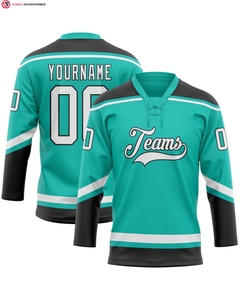 OEM personalizado Aqua blanco-negro hockey encaje Jersey personalizado hockey sobre hielo desgaste traje de hockey sobre hielo para el equipo - Product Image 2