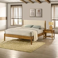 Ventes chaudes Ensemble de chambre à coucher moderne en MDF finition noyer clair 2 pièces Lit plateforme avec table de chevet en rotin Rangement pour usage hôtelier