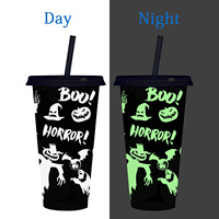 Gobelets en plastique personnalisés phosphorescents de 24 oz avec couvercle et paille, réutilisables, pour fêtes, vente en gros, pour fête phosphorescente d'Halloween