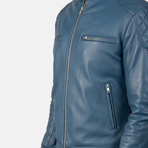 Vestes en cuir personnalisées en bleu, qualité supérieure, veste de motard, veste bomber et veste en cuir tendance pour hommes - Product Image 5