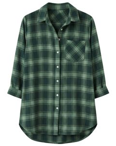 Camisa de Franela a Cuadros Verde para Mujer, Manga Larga, con Botones, Informal, de Algodón Suave, para Otoño e Invierno, Estilo Diario, ¡Compra Ahora! - Product Image 1