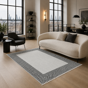 Alfombra Lavable Geométrica Cuadrante Pewter RW3047203 de Rug Weavers, Venta al por Mayor, Chenilla Lavable, 10 Tamaños - Product Image 1