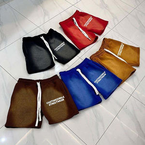 Customizable Streetwear <b>Shorts</b> <b>Men</b> Summer Cotton <b>Fleece</b> Drawstring <b>Shorts</b> Blue and Red Gradient Design - Product Image 3