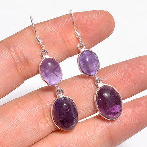 Pendientes colgantes elegantes de Plata de Ley 925 estilo clásico con piedras preciosas de amatista joyería fina - Product Image 3
