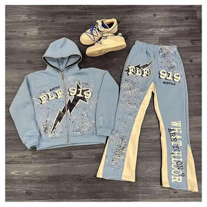 Fabricant de survêtement survêtement personnalisé en coton polaire lourd pantalon de survêtement et sweat à capuche sur chenilles ensemble de survêtement imprimé bouffant - Product Image 6