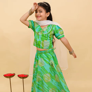 Ropa india y pakistaní de algodón puro tradicional Lahenga Choli para niñas y niños para ropa de fiesta de boda - Product Image 1